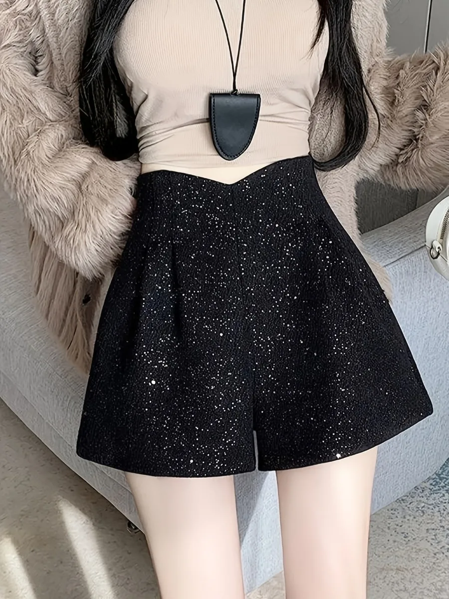 Women's Wide-leg Shorts Solid High-Waist Slim Fit Casual A-Line Shorts Y2k Fashion Korean Style Clothing Spring Autumn