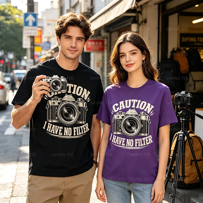 Vorsicht, ich habe keinen Filter – Lustiges Retro-Kamera-Fotografie-T-Shirt Y2k für professionelle Fotografen, Persönlichkeits-Outdoor-Kleidung T-Shirt – Detail 4