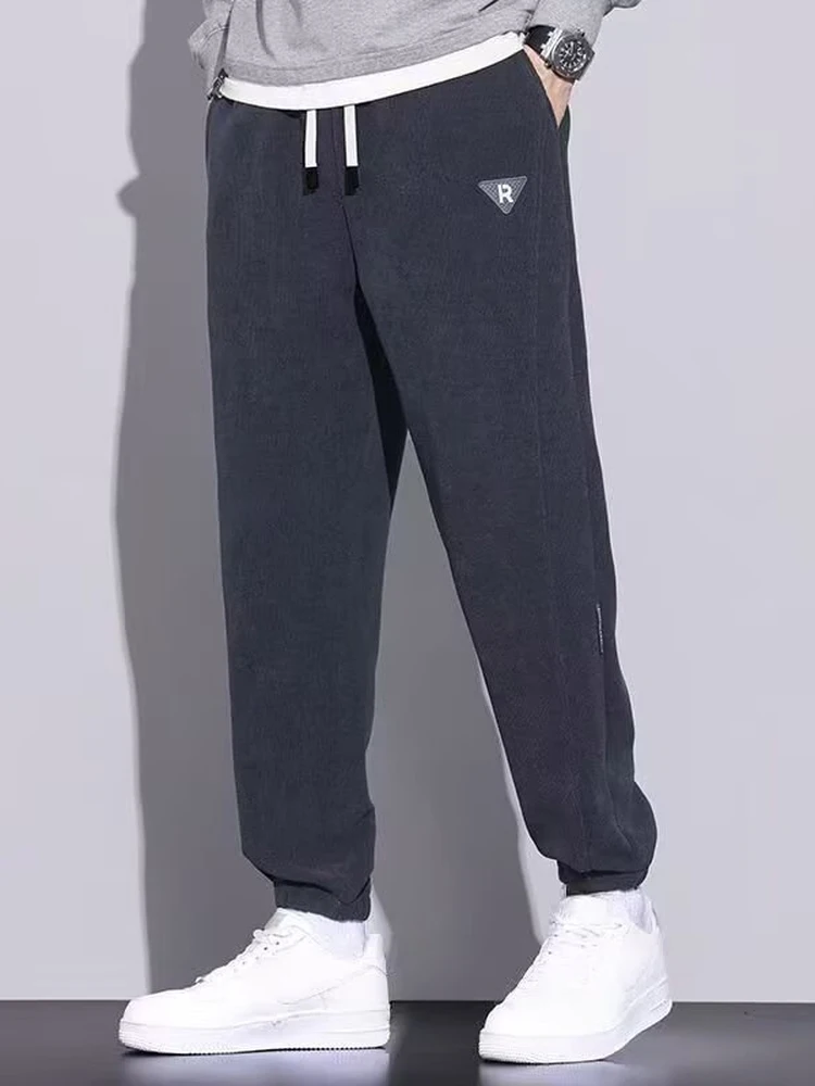 Men's Winter Warm Fleece Lined Thick Corduroy Sports Pants Casual All-Match Trousers Elastic Waist Youth Fashion Trend