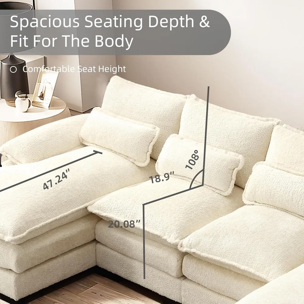 U Shape Sectional Sofa  110" Modern Chenille Comfy Modular Sofa 4 Seat Upholstery Sleeper Sofa with Double Chaise image 4