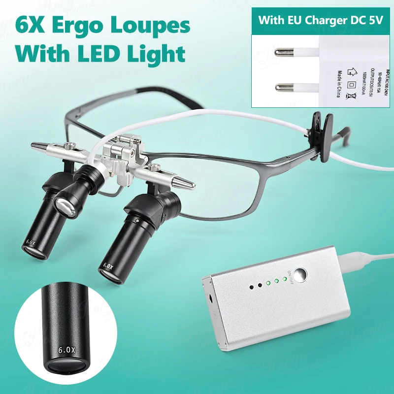 Tandheelkundige verrekijker vergrootglas 4X-6X Verstelbare vergrootglas 5 w LED Geneeskunde verrekijker vergrootglas licht Dental Tool - afbeelding 1