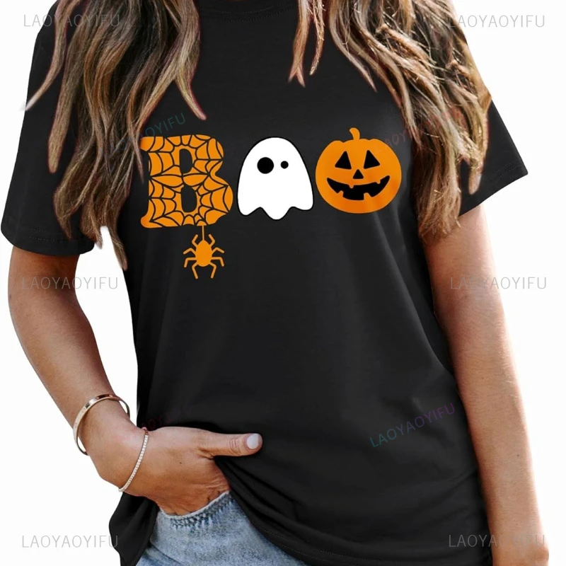 

Halloween Shirt for Women Ghost Shirt Halloween Pumpkin Graphic TShirt Funny Family Party Fall Crewneck Short Sleeve Cotton Tops