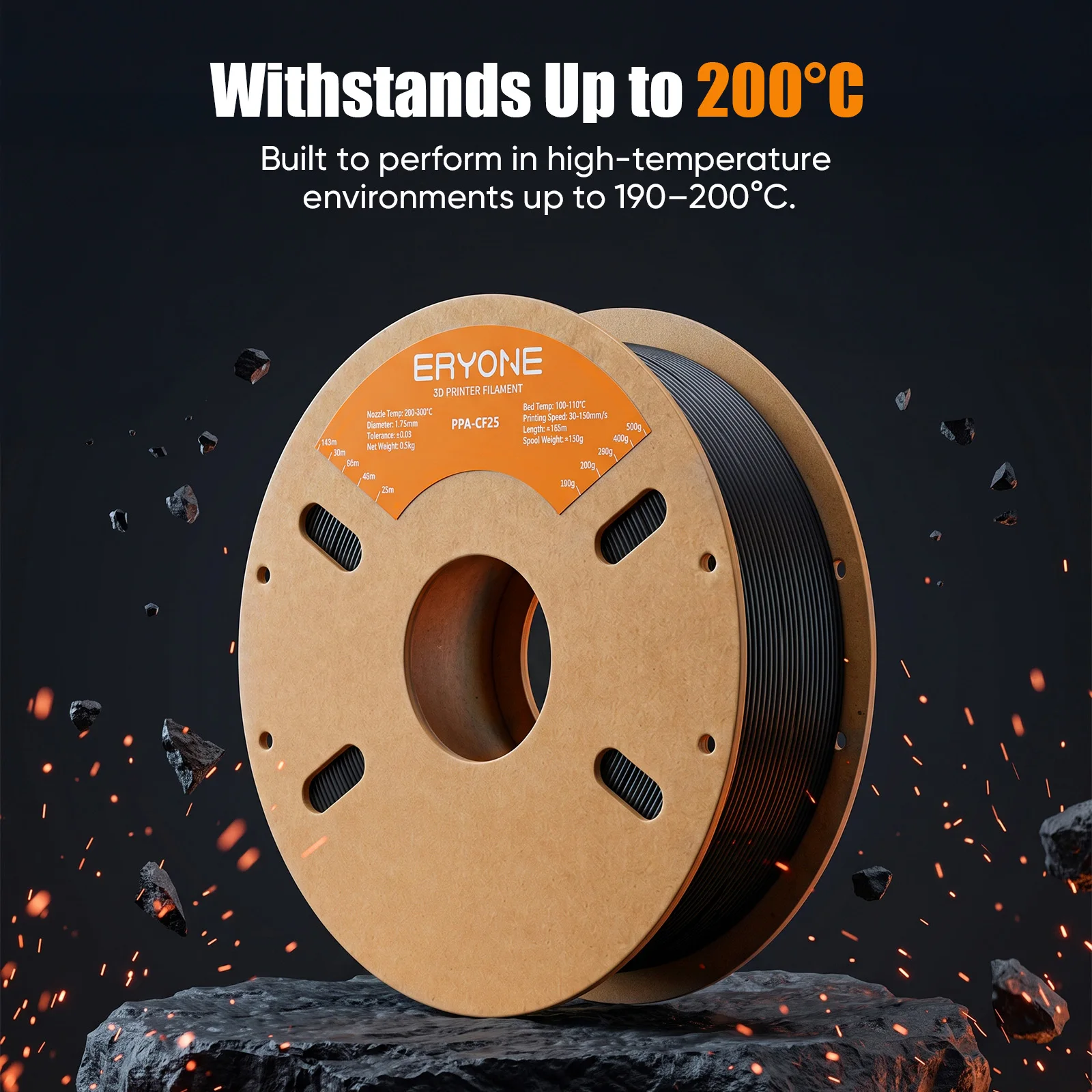 ERYONE PPA-CF Filament 1.75mm, Carbon Fiber 3D Printer Filament, High Strength Heat Resistant, 500g Spool