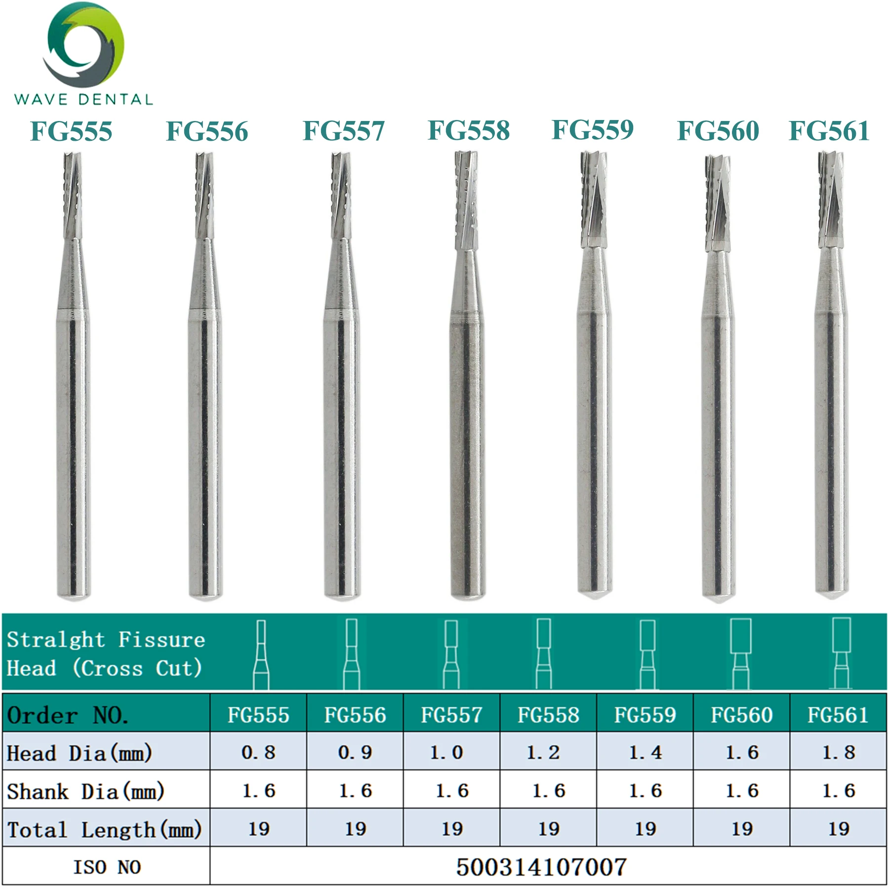 Dental Tungsten Carbide Bur Cross Cut Straight Fissure Head For High Speed Handpiece FG556 FG561 Handpiece Dentist Tools