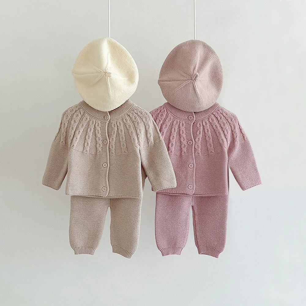 Autumn Winter Baby Girl Clothes Set 2Pcs Knit Sweater + Pants For Baby Girls Newborn Baby Clothes Gift