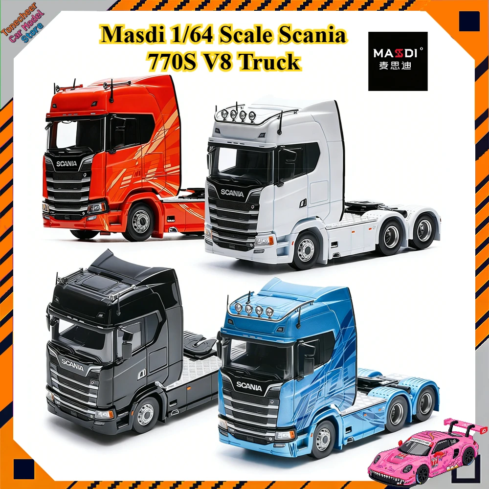 

Masdi 1/64 Scale Scania 770S V8 Truck Orange Howo Military Alloy Car Model Miniature Diecast Collection Ornament Hobby Toy Gift