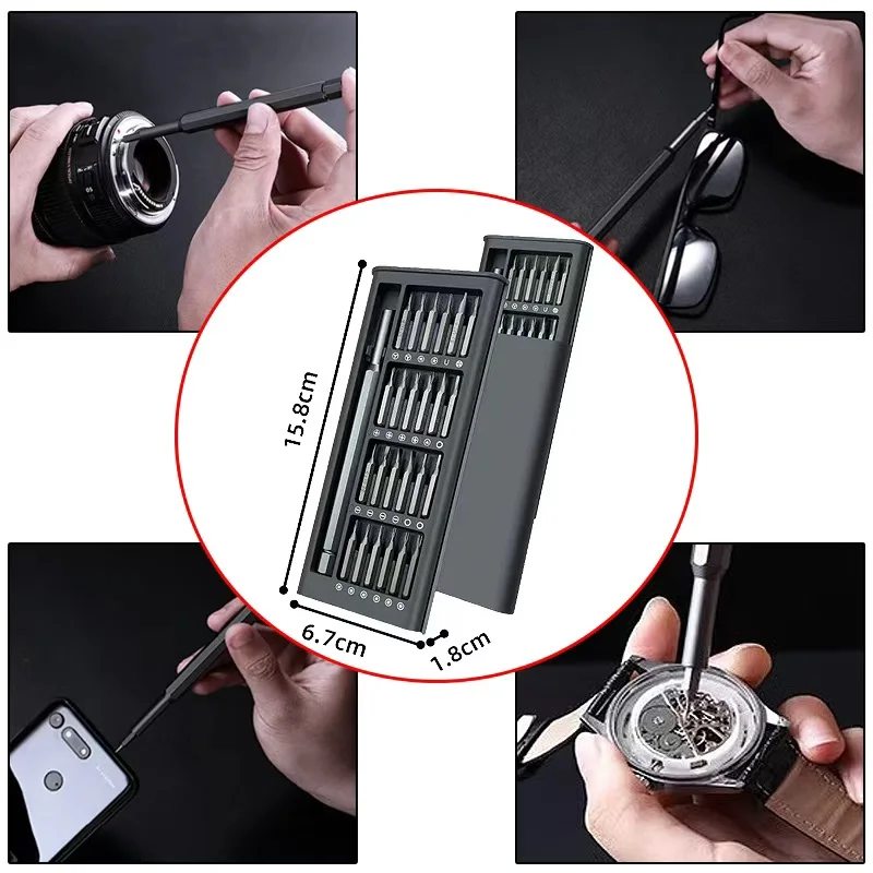 Set di cacciaviti di precisione 25 in 1 - Testa esagonale Phillips Torx per la manutenzione degli occhiali del computer dell'orologio del telefono cellulare ﻿