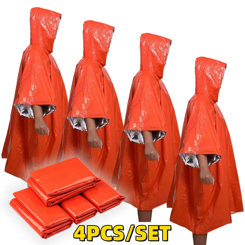 Emergency Poncho Rain - 1PC/2PCS/4PCS 緊急用レインポンチョ サーマルフォイルブランケット 屋外サバイバル用 寒さ対策および応急処置用品