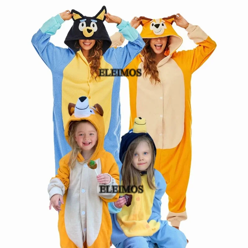 Onesies animaux de dessin animé pour adultes et enfants, Kigurumi, Blue Dog, Noël, Halloween, média, nouveauté