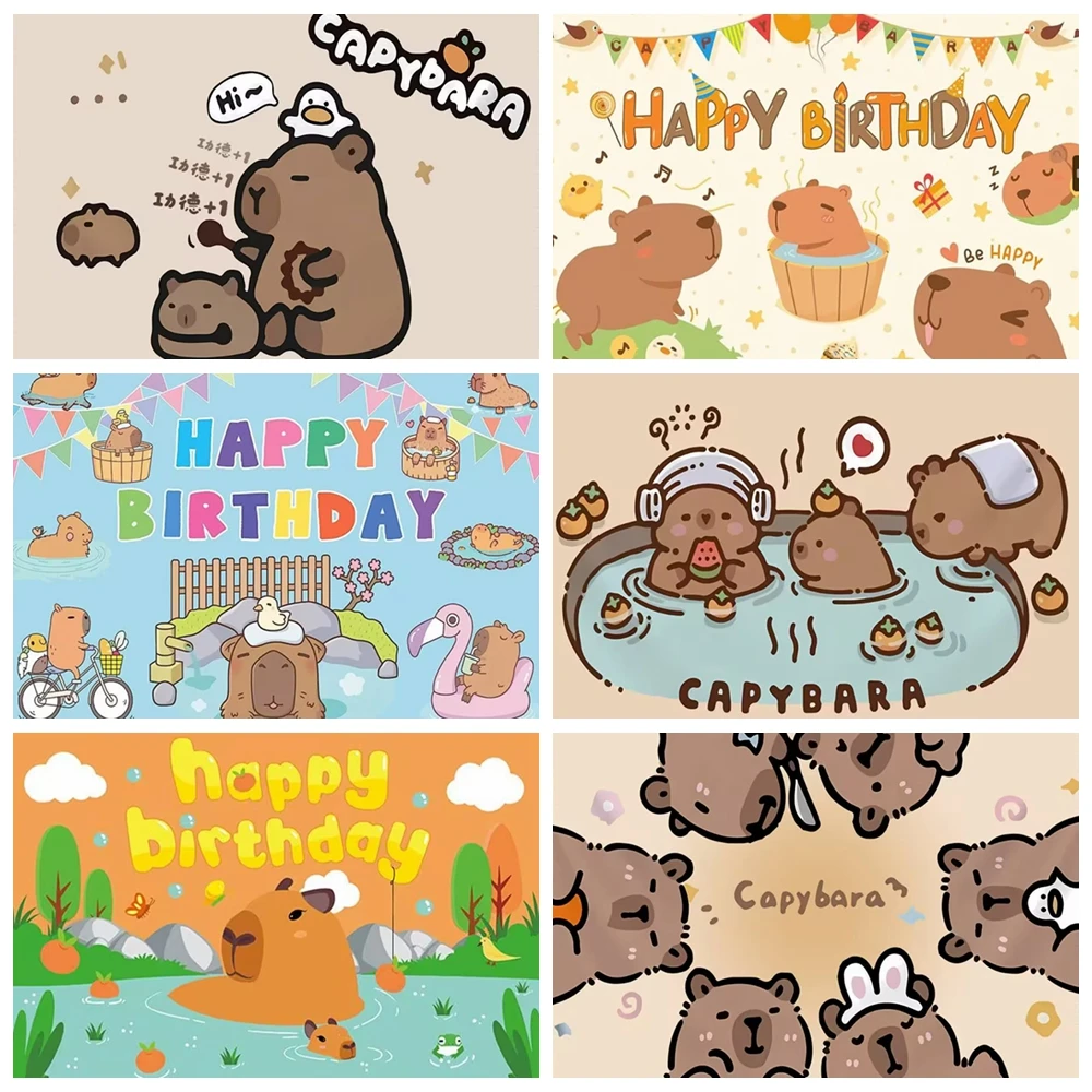 

Cartoon Cute Capybara Birthday Party Backdrop Photo Booth Background Kids Children Baby Shower Decoration Banner Custom Props