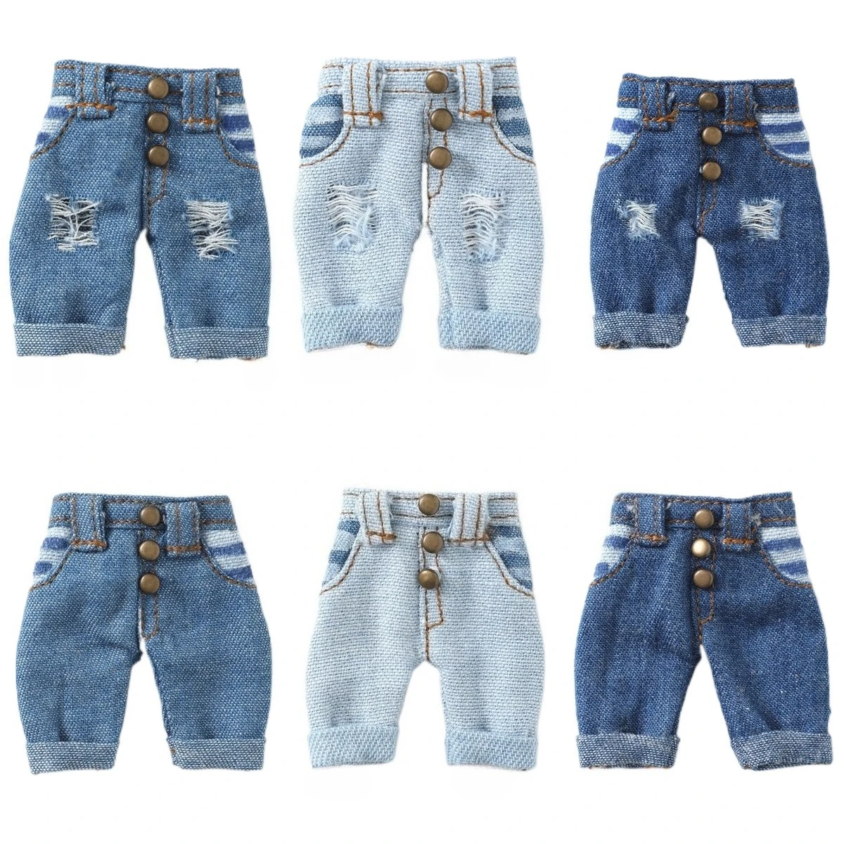 Ob11 Doll Clothes 1/12 BJD Distressed Denim Shorts Ripped Jeans Trendy Button Fly Pants for 12 Points Doll Accessories