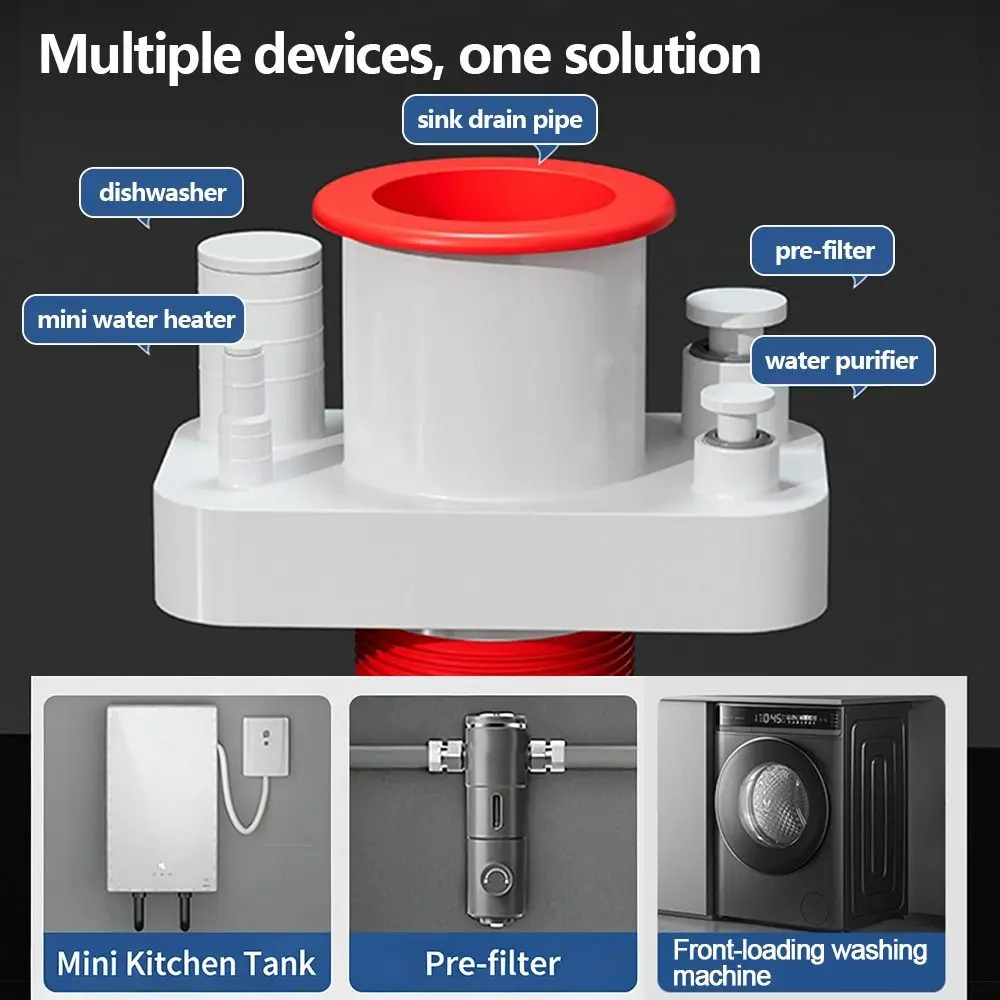 

Plastic Kitchen Pipe Connector Odor-Proof Space-Saving Multi-port Drainpipe Joints Multi-Functional Sealing