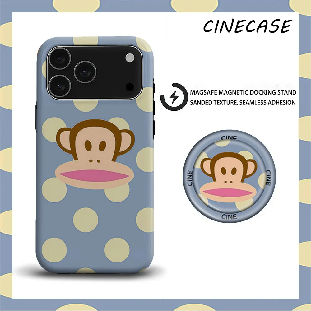 Capa de Celular Paul Frank Monkey Polka Dot 2 em 1 Fosca para MagSafe com PopSocket Grip Bumper Combinando para iPhone 17 16 15 14 13 Pro Max