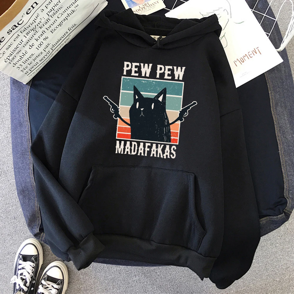 Men's Hoodies Pew Madafakas Printed Warm Thicken Clothes Lovely Anime Double Gun Cat Hoody New Pocket Crewneck Pullover Hoodies