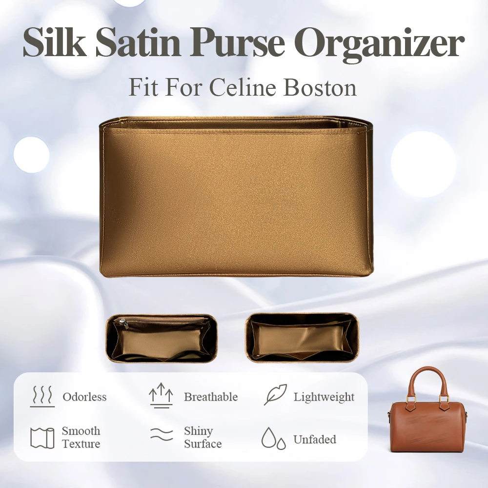 

Silk Satin Purse Organizer Insert Fit for Celine Boston Bag Smooth Inner Liner Bag Cosmetics Inside Storage Organizer Bag In Bag