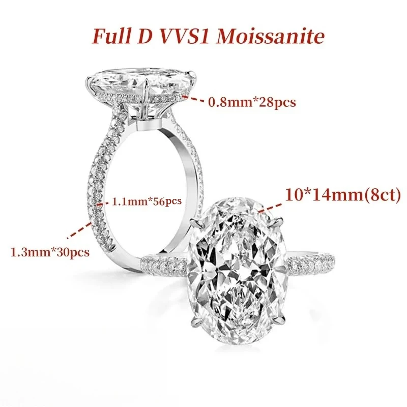 GXTRS Luxe 8CT Oval Cut Volledige Moissanite Ring S925 Zilver Voor Vrouwen Fonkelende Lab Diamond Wedding Band Fijne Sieraden Certificaat