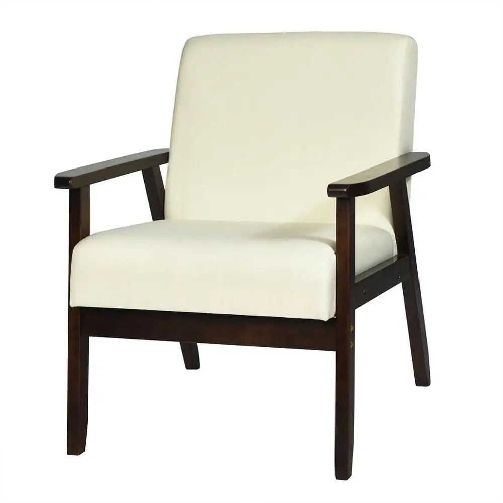 

Fabric Accent Chair Armchair Solid Rubber Wood Upholstered Lounge Chair