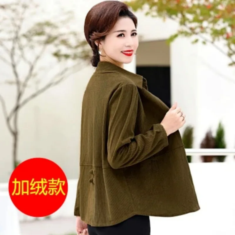 Elegant Middle Aged Women Autumn Winter Corduroy Fleece Lined Short Jacket Casual Loose Mom Coat Daily Outwear