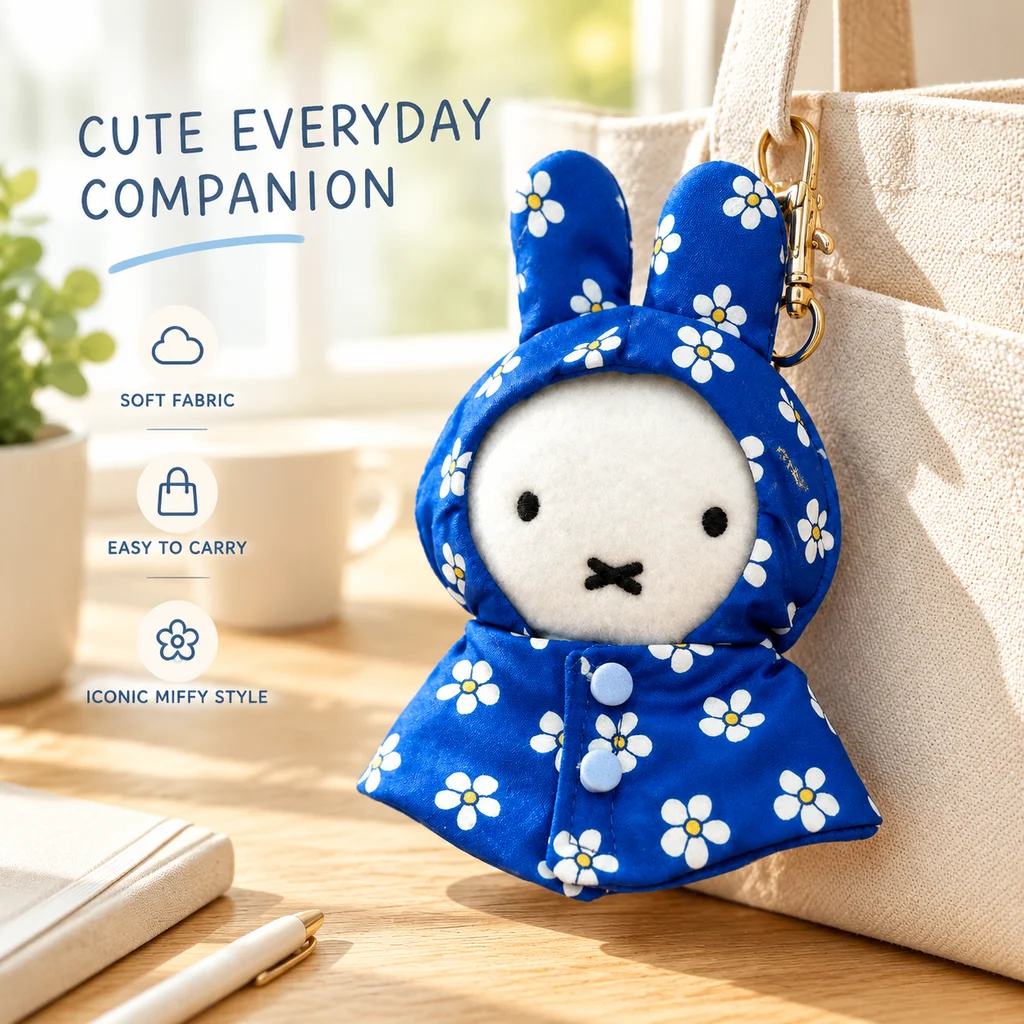 Cute Japanese Style Miffy Rabbit Plush Pendant Keychain Backpack Charm Raincoat Doll Toy Gift for Women Girl Bag Decoration view 5