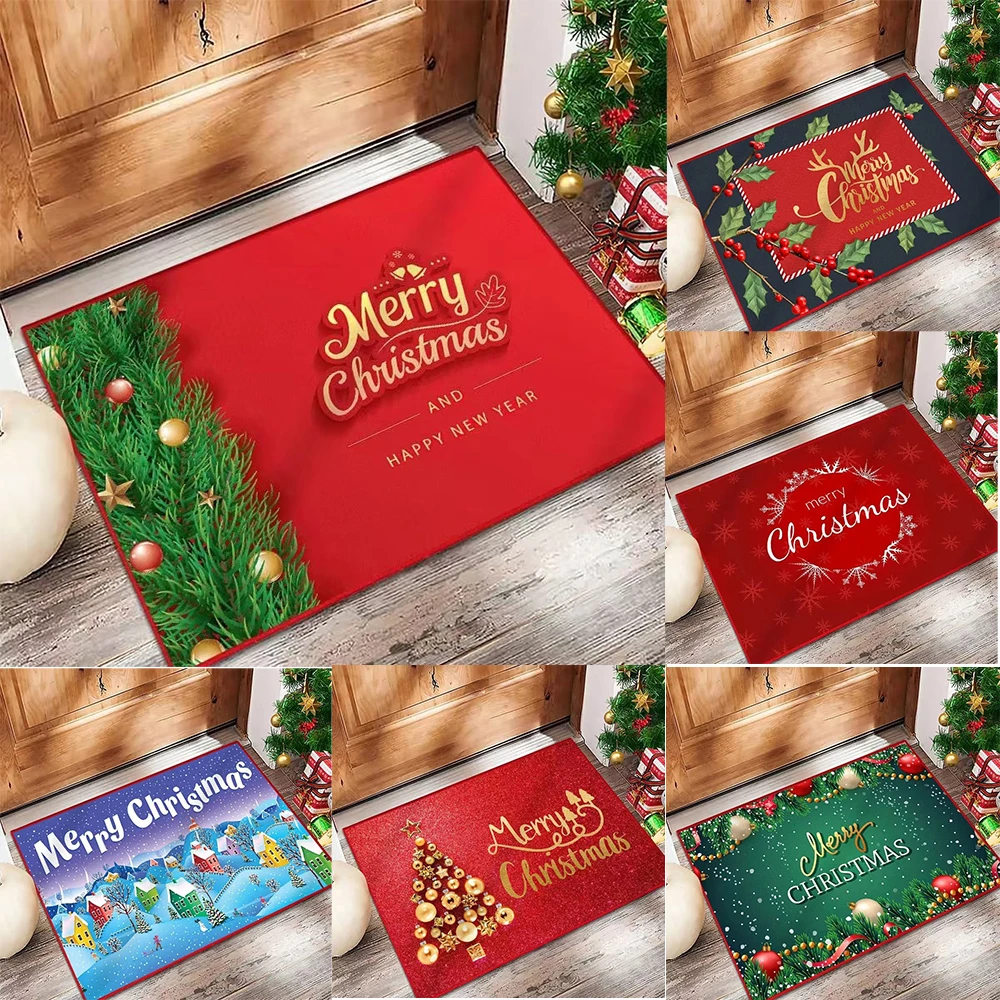 سجادة باب بطابع عيد الميلاد مع أنماط احتفالية مثل كرات أشجار عيد الميلاد ورقائق الثلج غير قابلة للانزلاق سجادة مدخل ترحيب
