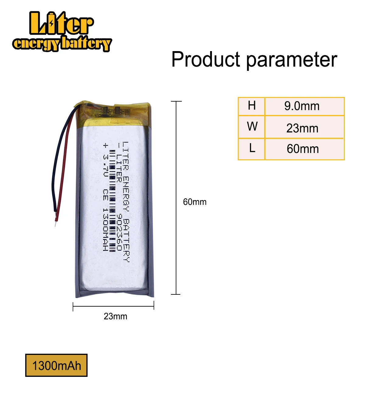 3.7V,1300mAH 902360 902560 polymer lithium ion / Li-ion battery for model aircraft,GPS,mp3,mp4,cell phone,speaker,bluetooth