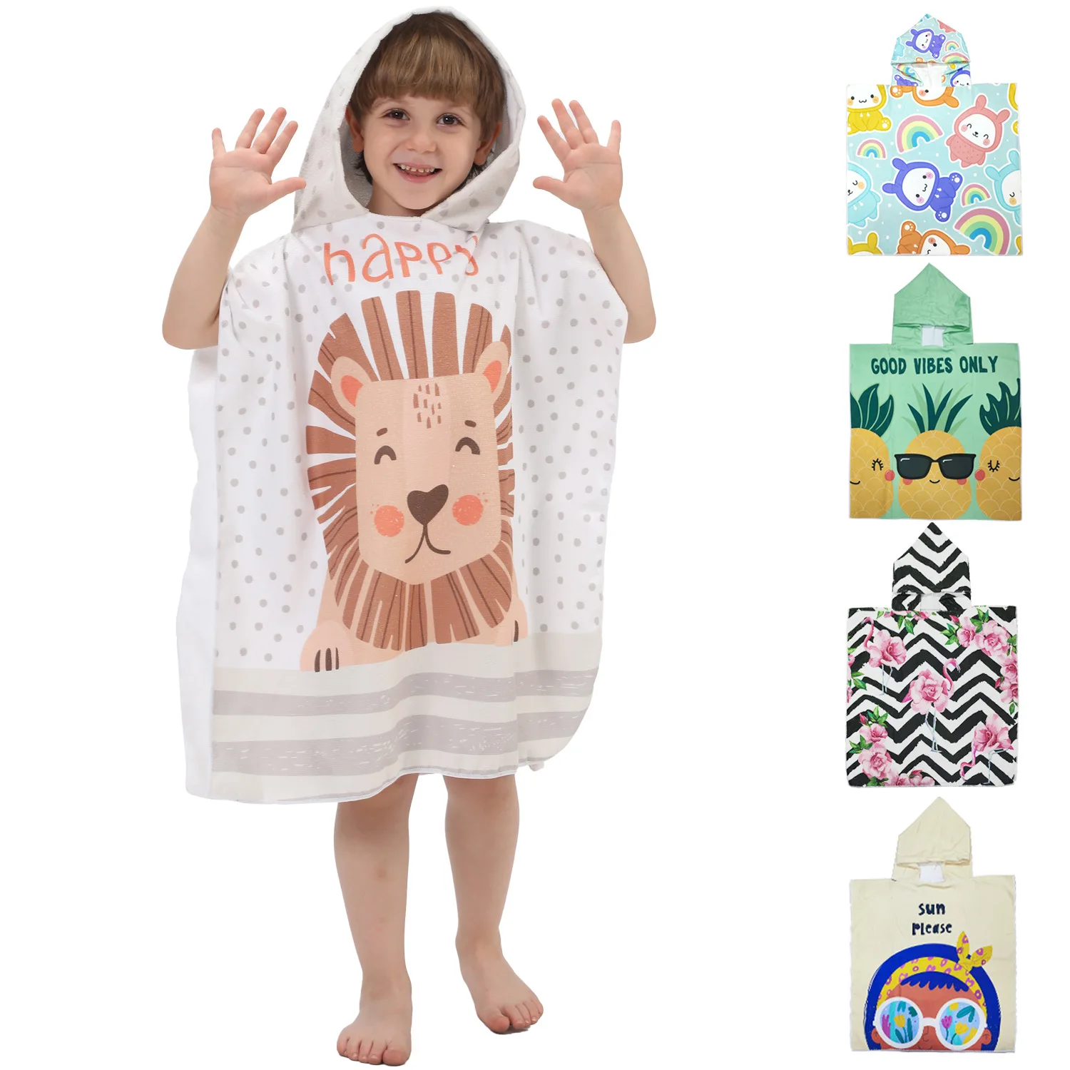 

Children's Bath Towels Microfiber Quick Drying Anime Cartoon Beach Poncho Towel Cooling Sunbath Wrap Dress Beachwear with Hood