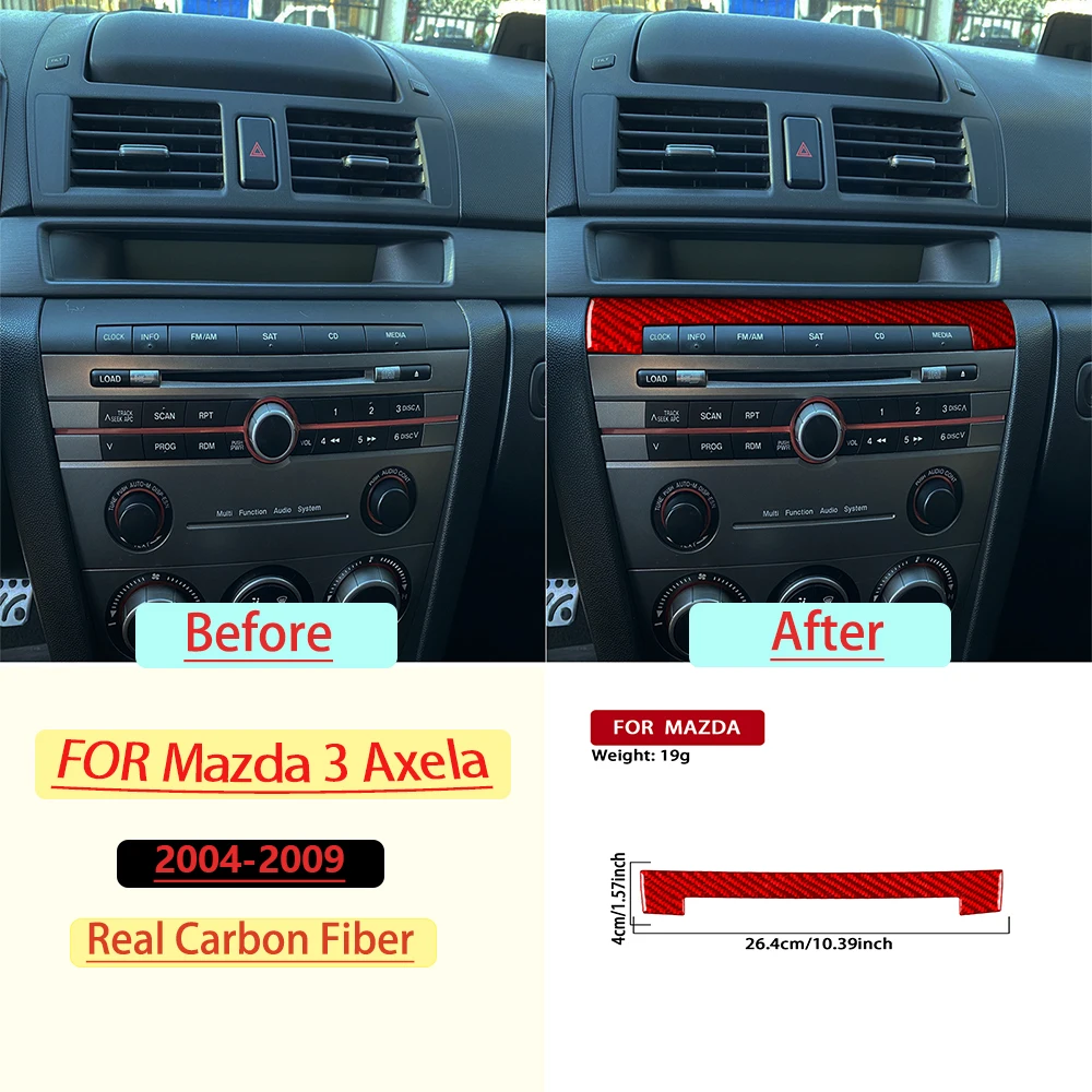 Real Carbon Fiber For Mazda 3 Axela 2004-2009 Car Center Console Radio Panel Trim Customizable Car Sticker Interior Accessories