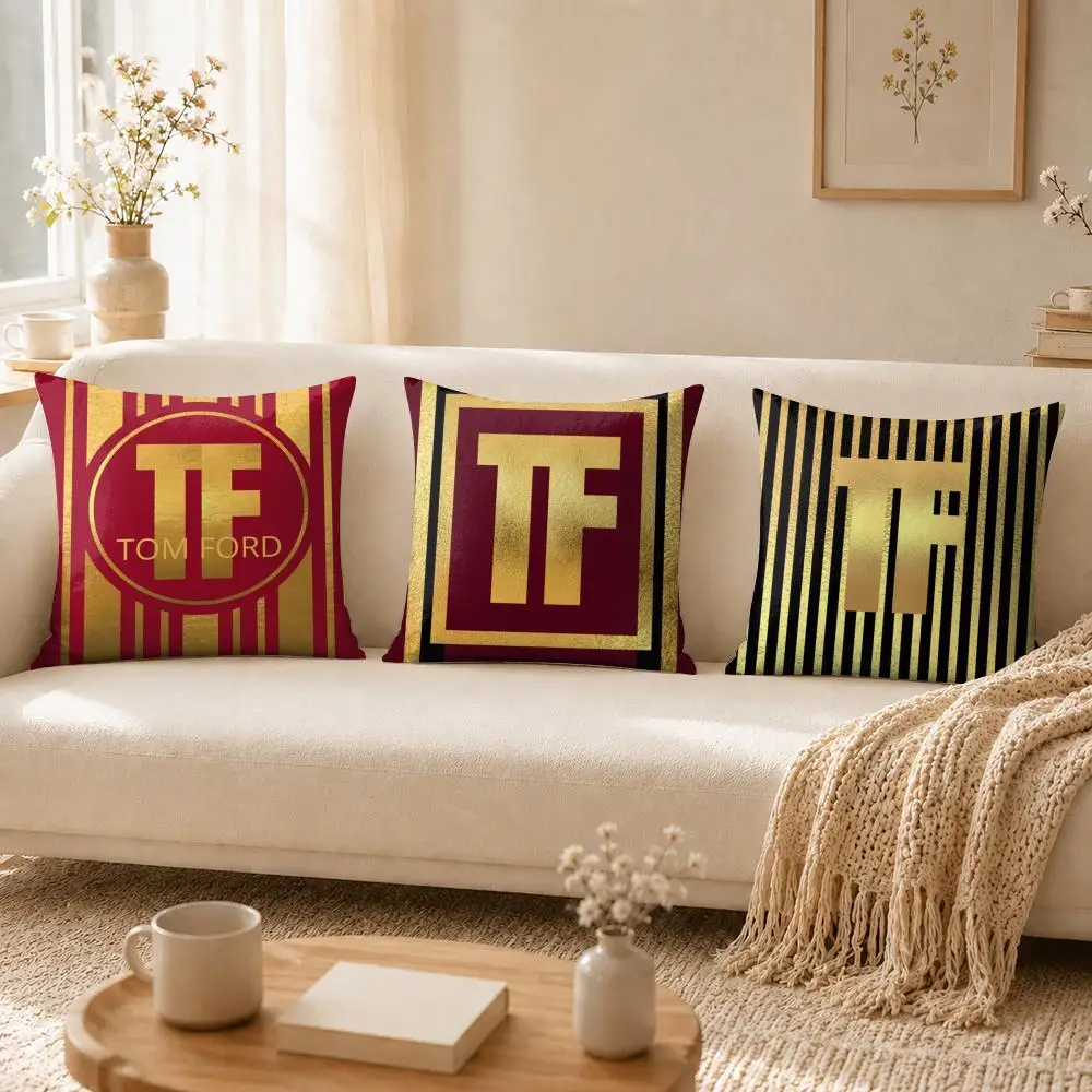Luxury T-Tom F-Ford Cushion Cover Soft Short Plush Double-Sided Printing Home Decor Cozy Sofa Pillow Case Fine Gift