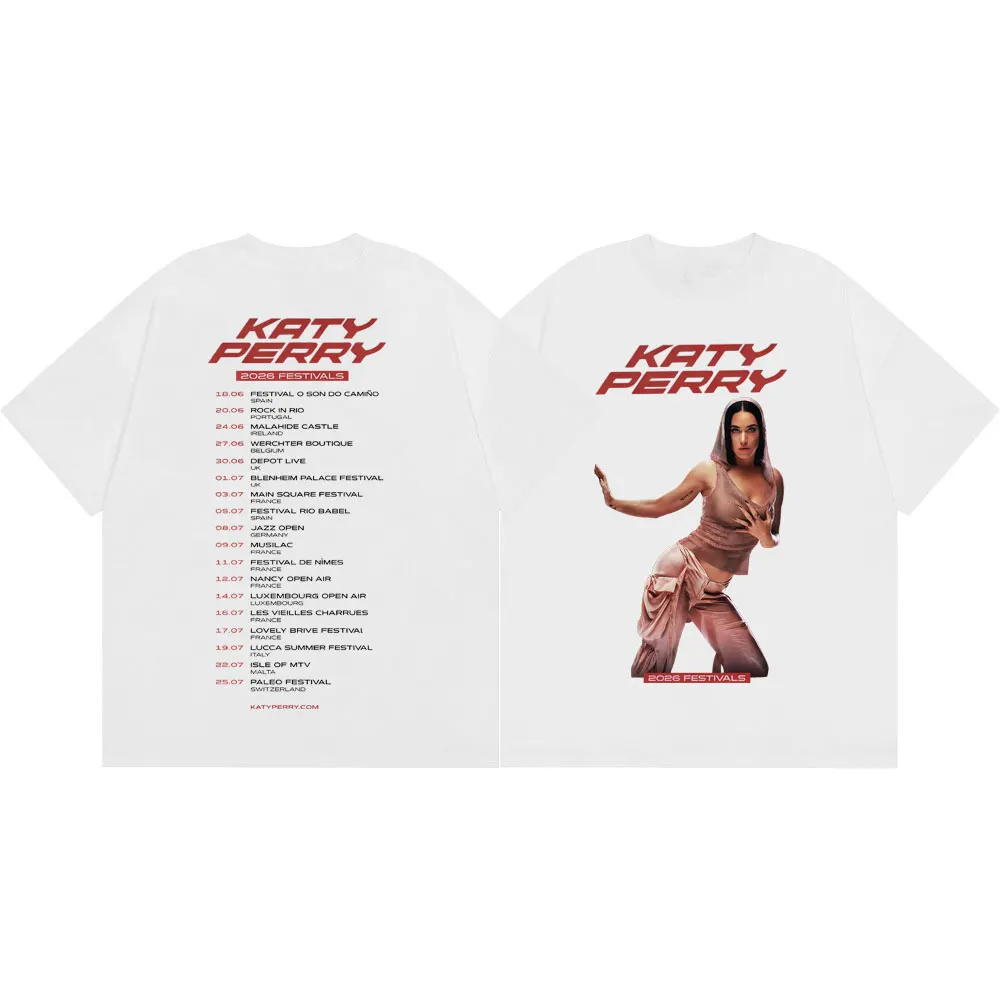 Customization Katy Perry 2026 Fastivals Tour Merch T-shirt Men Women Vintage Aesthetic Short Sleeve T-shirts Fashion Hip Hop Ove