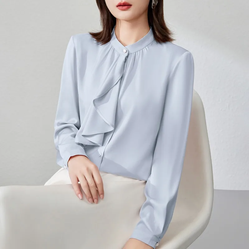 

Vintage Women's Blouses Solid Color Shirts Fashion Loose Summer Bow Korean Clothing Long Sleeved Chiffon Casual Women Tops