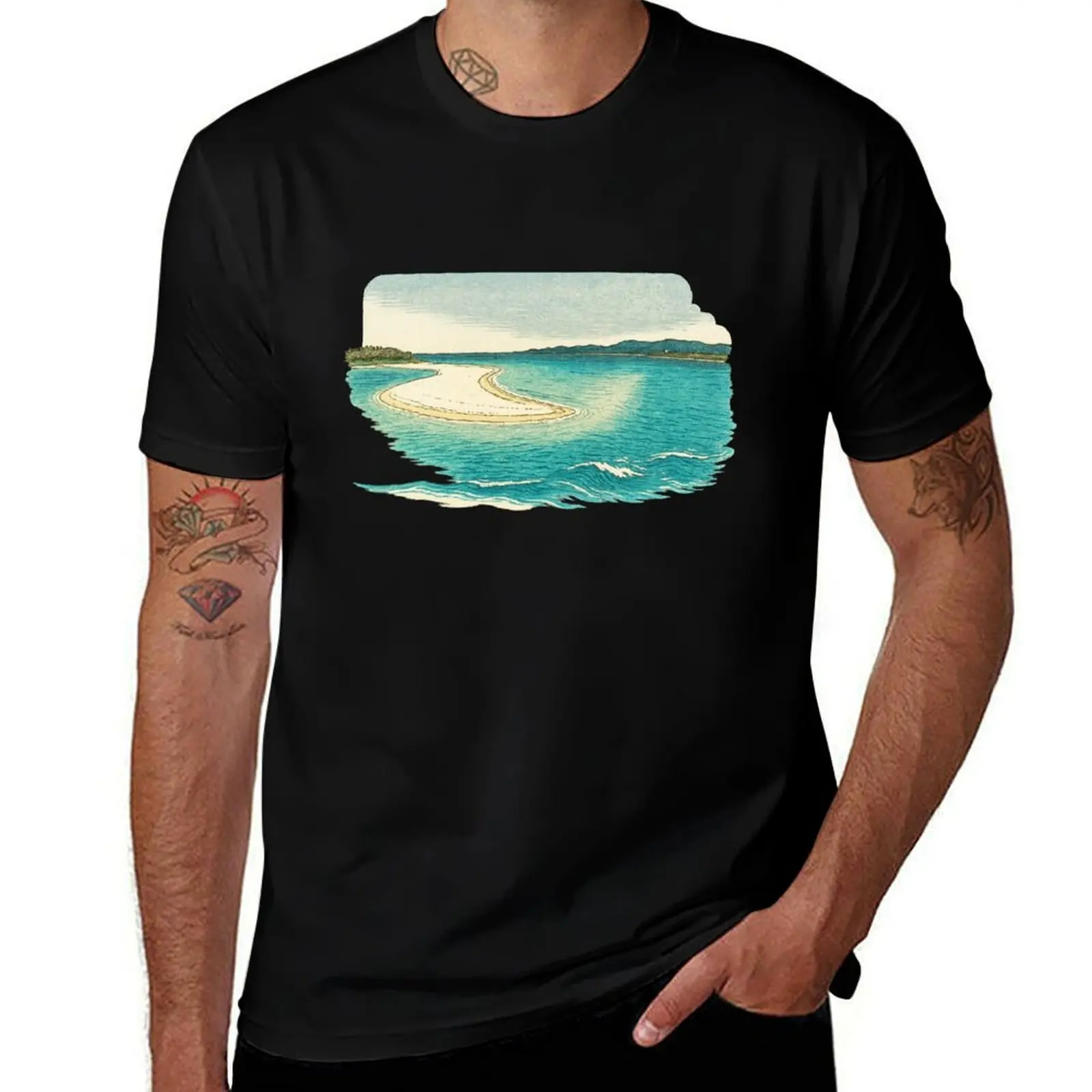 

Sandbar Seascape Art Serene Coastal View - Retro Island Vibes T-Shirt vintage Clothing graphic shirts Men's t shirts