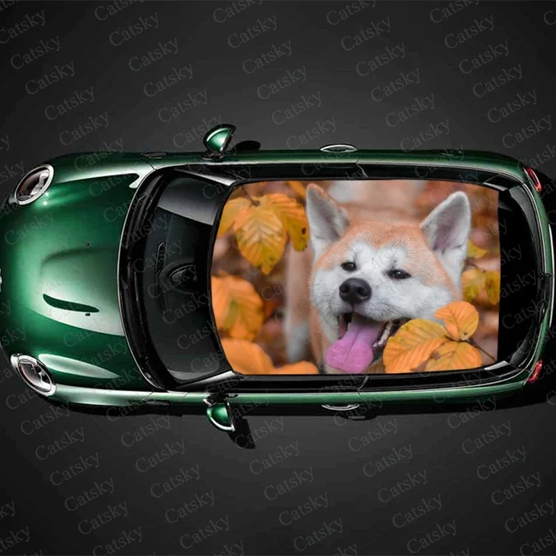 

Animal Cute Dog Car Roof Sticker Decoration Film Car Decal Hood Vinyl Sticker Graphic Wrap Car Body Protect Accessories Gift