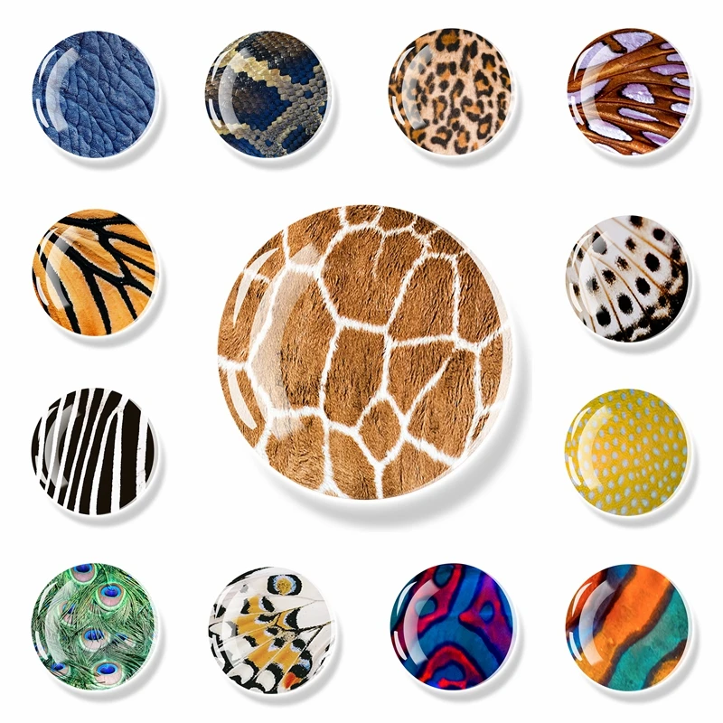 50mm Circular Refrigerator Magnet Animal Skin Pattern Kitchen Decoration Magnet Learning Whiteboard Adsorption Magnet