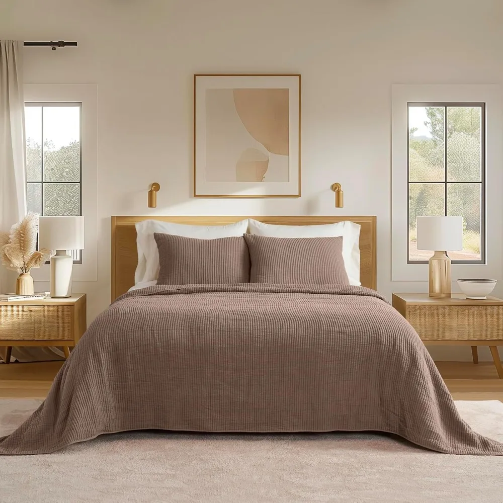 طقم أغطية قطنية بحجم كينج: طقم لحاف مفرش سرير مضلع ناعم وخفيف الوزن مكون من 3 قطع لراحة مريحة كبيرة الحجم #6