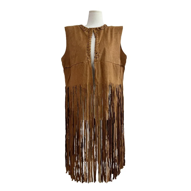 

Newest Halloween Party Cos Costume Style Shawl Suede Tassel Vest Jacket Sleeveless Mid-Length Vest Cosplay Costumes COS Clothing