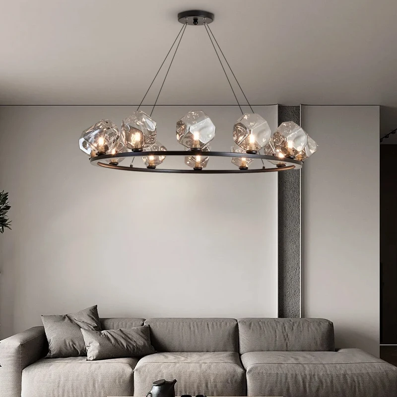 

Modern Nordic Style Led Chandelier For Bedroom Living Room Dining Room Kitchen Round Ring Black Glass Hanging Lamp Pendant Light
