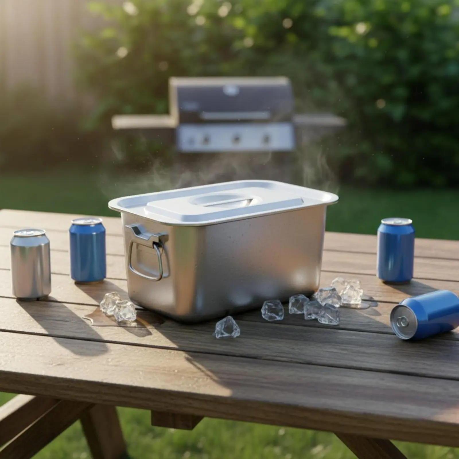 Stainless Steel Ice Tub Multi-Use Square Ice Tub Metal Beverage Tub Sturdy Household Container Easy to Clean for Bar