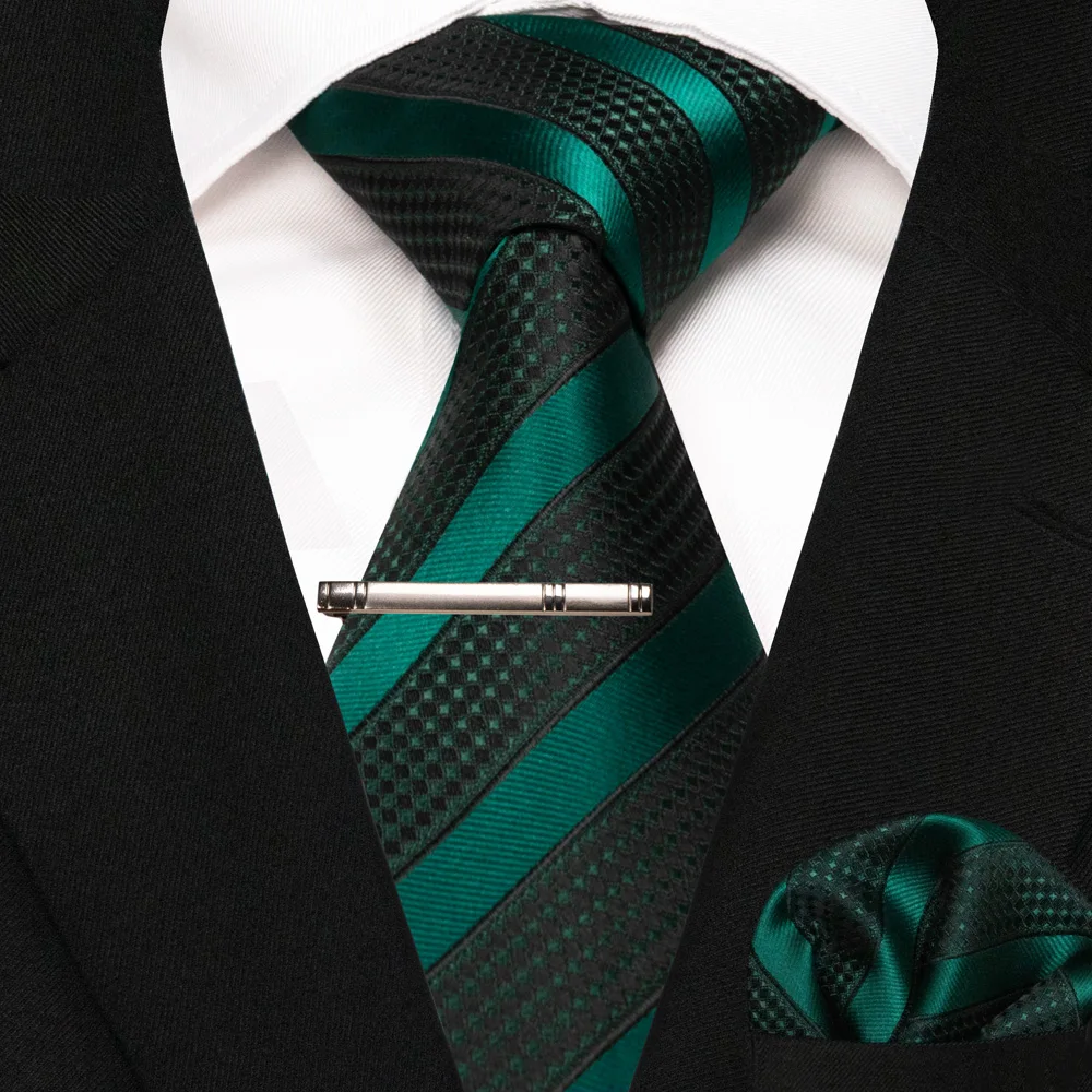 Grün Schwarz Plaid Streifen Krawatte für Männer Mode Seide Hochzeit Krawatte Einstecktuch Manschettenknopf Set Geschenk Herren Krawatte Business Party Zubehör – Detail 28