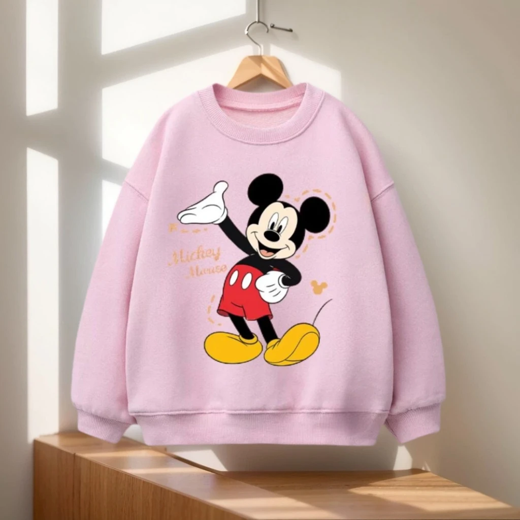 

Популярные детские пуловеры с Микки Маусом Disney, розовая серия, размахивающие музыку и бегу, дизайн для мальчиков и девочек, одежда из хлопкового материала 0-6 лет