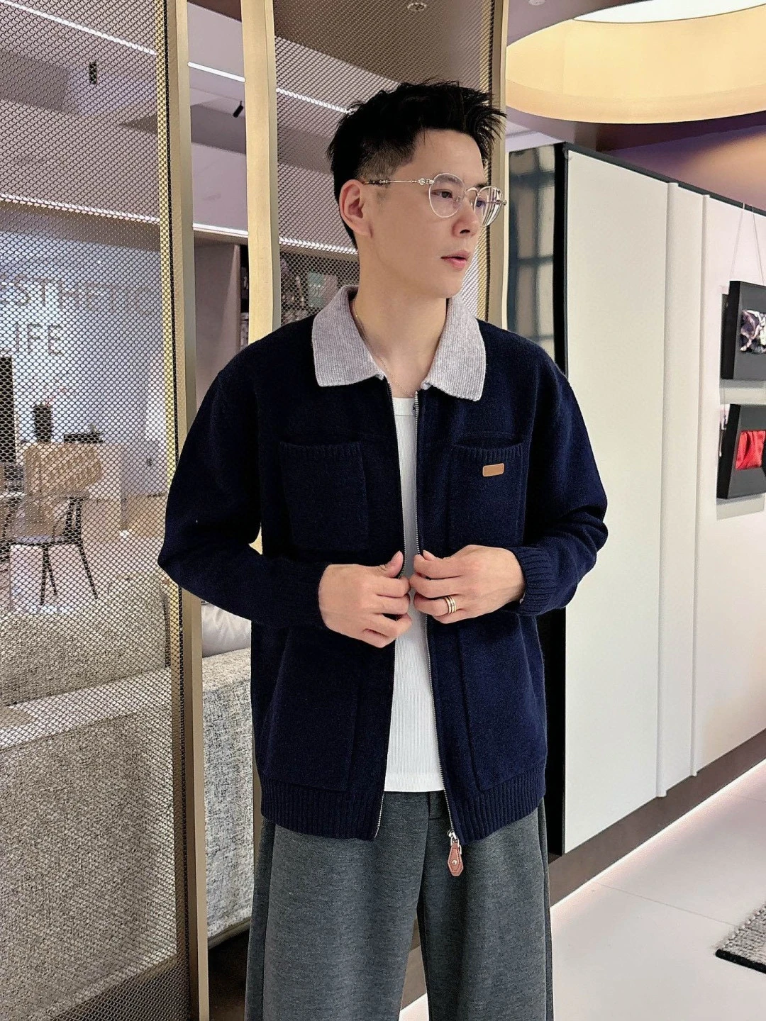 

ntleman Autumn Winter Wool Blend Open Cardigan Men's Casual Sweater Jaet Stand Fit 3D Effect Faion Urban Sle