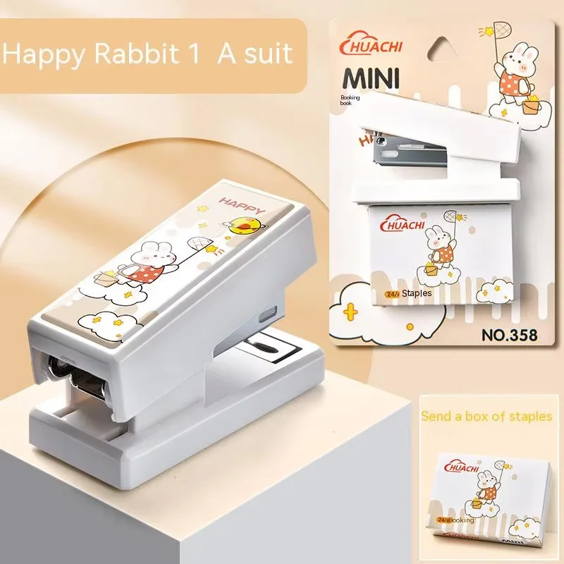 Mini Stapler Set with Staples Cute Cartoon Rabbit Multifunction Paper Binder Tools School Supplies Kawaii Student Stationery