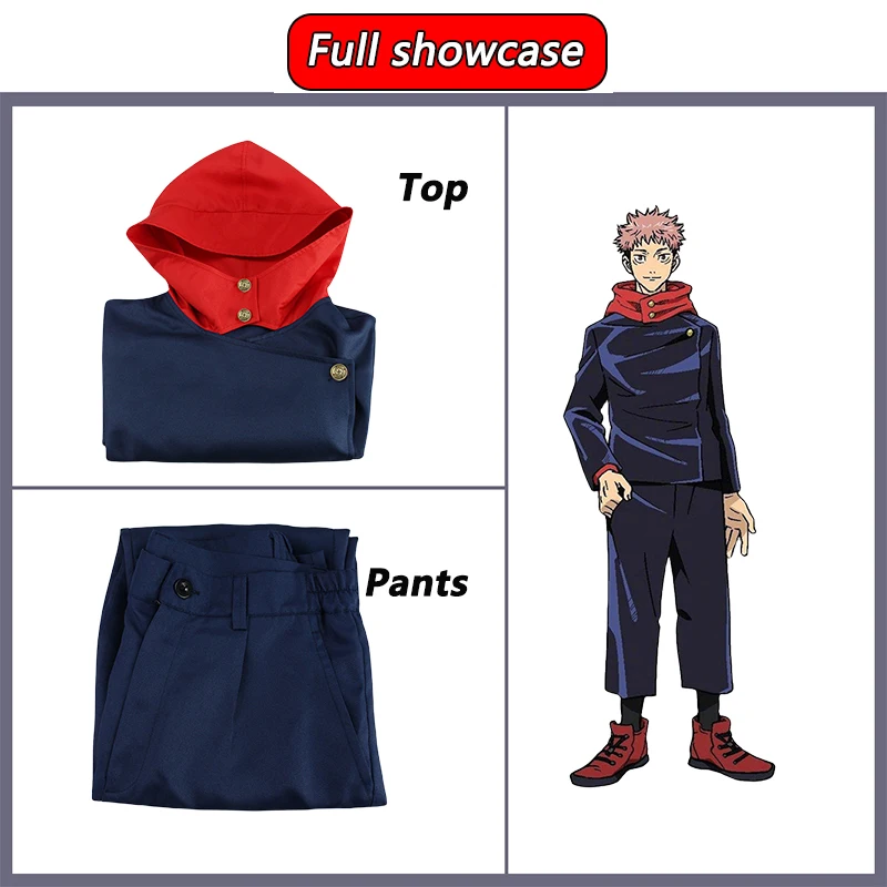 Itadori Yuji Cosplay Anime Jujutsu Kaisen Yuji Itadori Cosplay Costume Wig Outfits Blue / Black Top Pants Uniform for Men Women