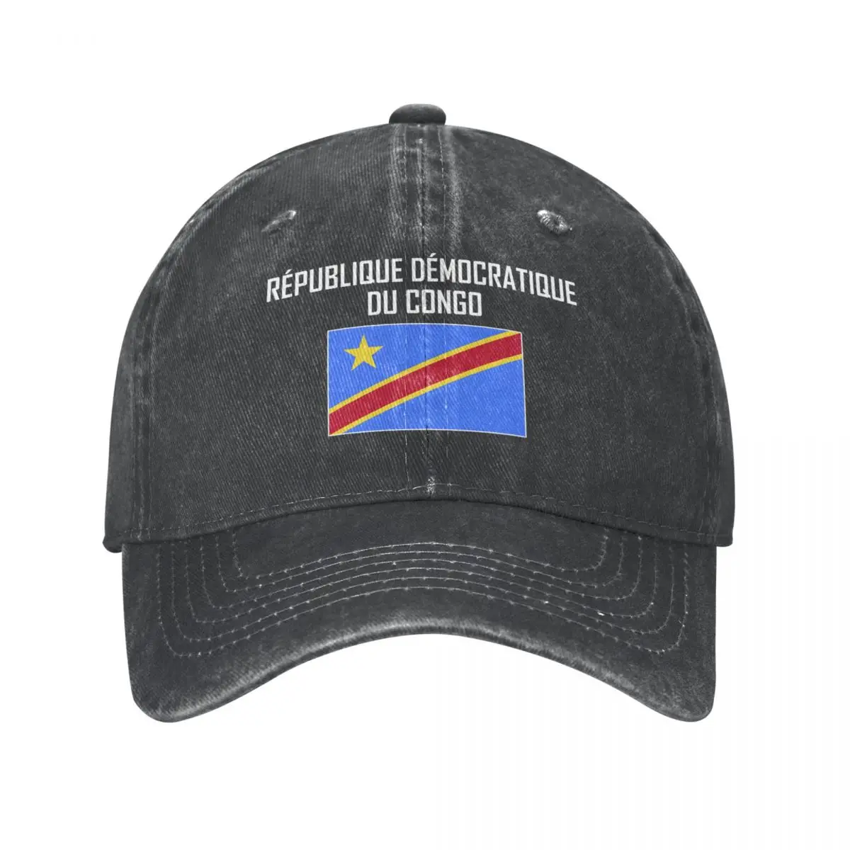 

Men Baseball Cap Democratic Republic Of Congo Flag And Font Charcoal Washed Denim Vintage Cotton Dad Trucker Hat Unisex Adult