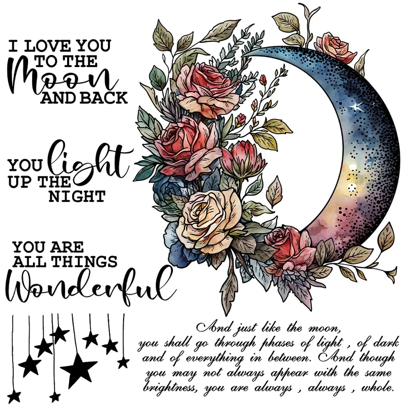 

Moon With Rose Flowers Decor Cutting Dies Clear Stamps DIY Scrapbooking Supplies Metal Dies Silicone Stamps For Cards