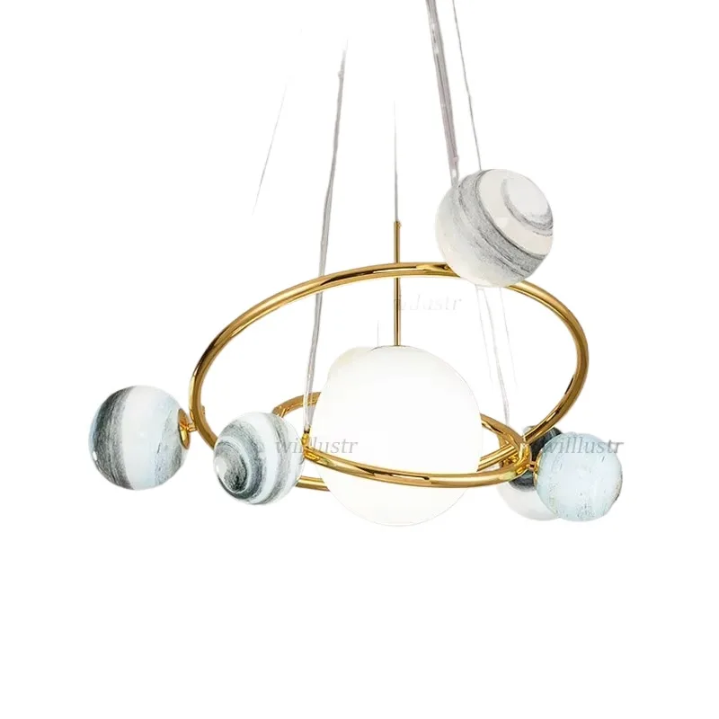 

Galaxy Glass Iron Pendant Lamp Planetary Luxury Suspension Light Hotel Study Living Room Kids Bedroom Hanging Ceiling Chandelier