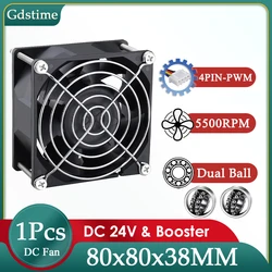 Gdstime DC 24V Fan 80*80*38MM High Speed Cooler 80MM Dual Ball 4PIN PWM Function Brushless Cooling  Fan 8038 Computer Case Fan