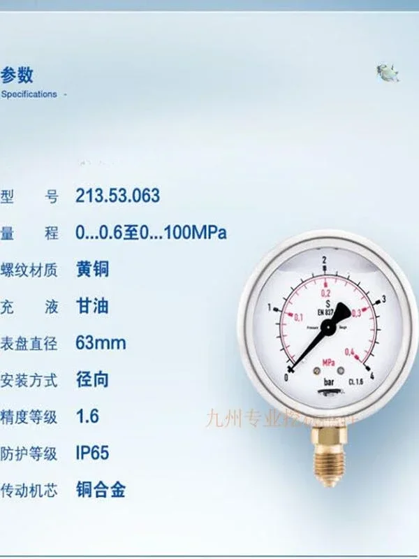 

Pressure Gauge EN837-1 Shockproof Stainless Steel Pressure Gauge