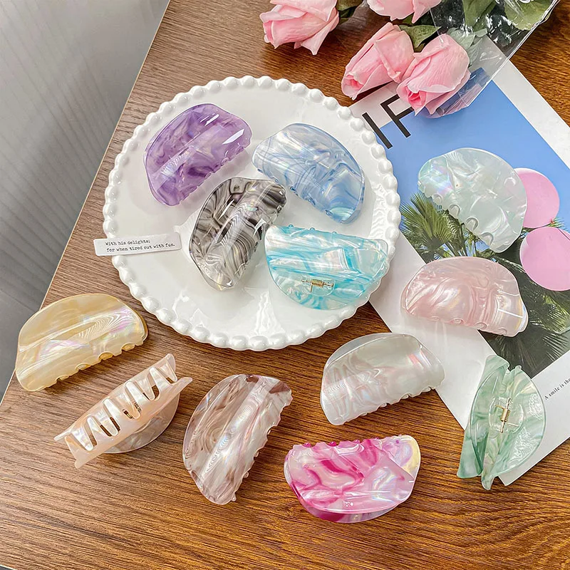 

Wholesale New Fashion 9cm Color Half Round Star Sky Hair Clip Simple Advanced Imitation Acetic Acid Shark Clip Hair Accessories