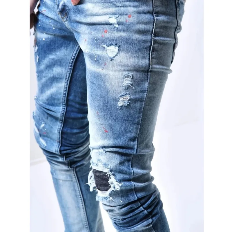 Trendy Street Slim Fit Heren Patched Jeans Luxe Merk Jeans Herenkleding Denims Tranen Streetwear voor Heren Strass Broek Heren