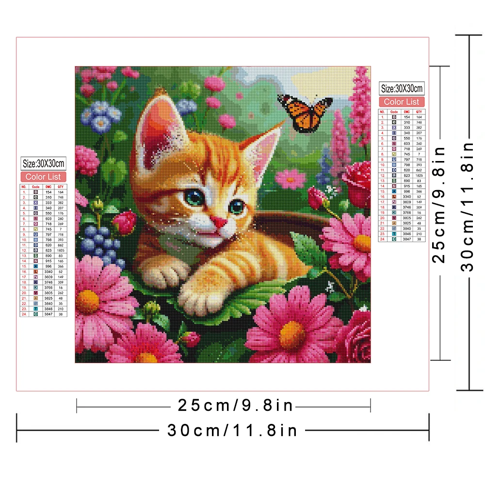 AZQSD Diamond Painting Cat Flower Mosaic Full Drill Diamond Art Kits Animal Butterfly Floral Garden Home Decor Rhinestones Gift